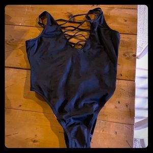 Black lace up Victoria’s Secret Pink one piece
